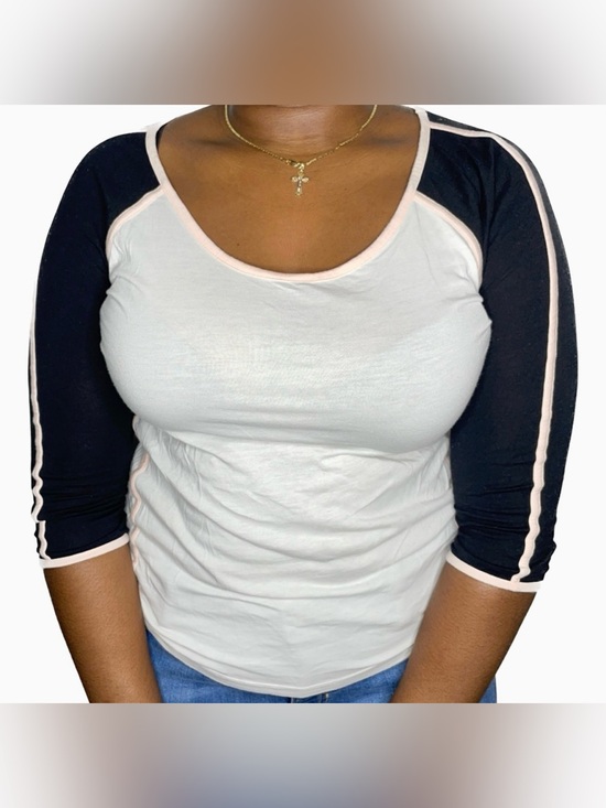 Express Tops - Express Black & White Raglan Tee Pink Stripe 3/4 Sleeve Top